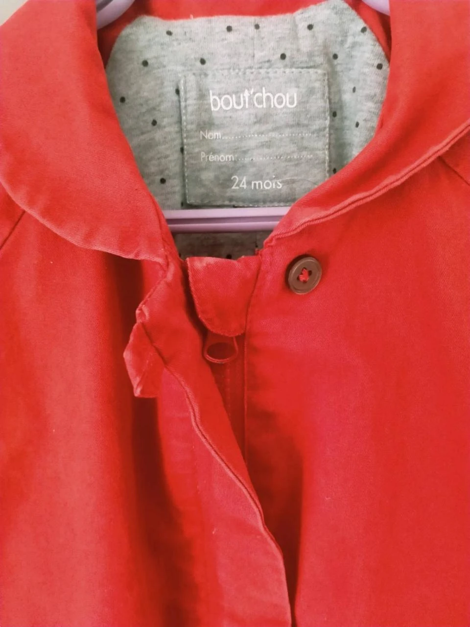 🌈 Parka, coupe-vent rouge avec capuche Bout'chou bébé Fille 2ans /86cm – photo 5